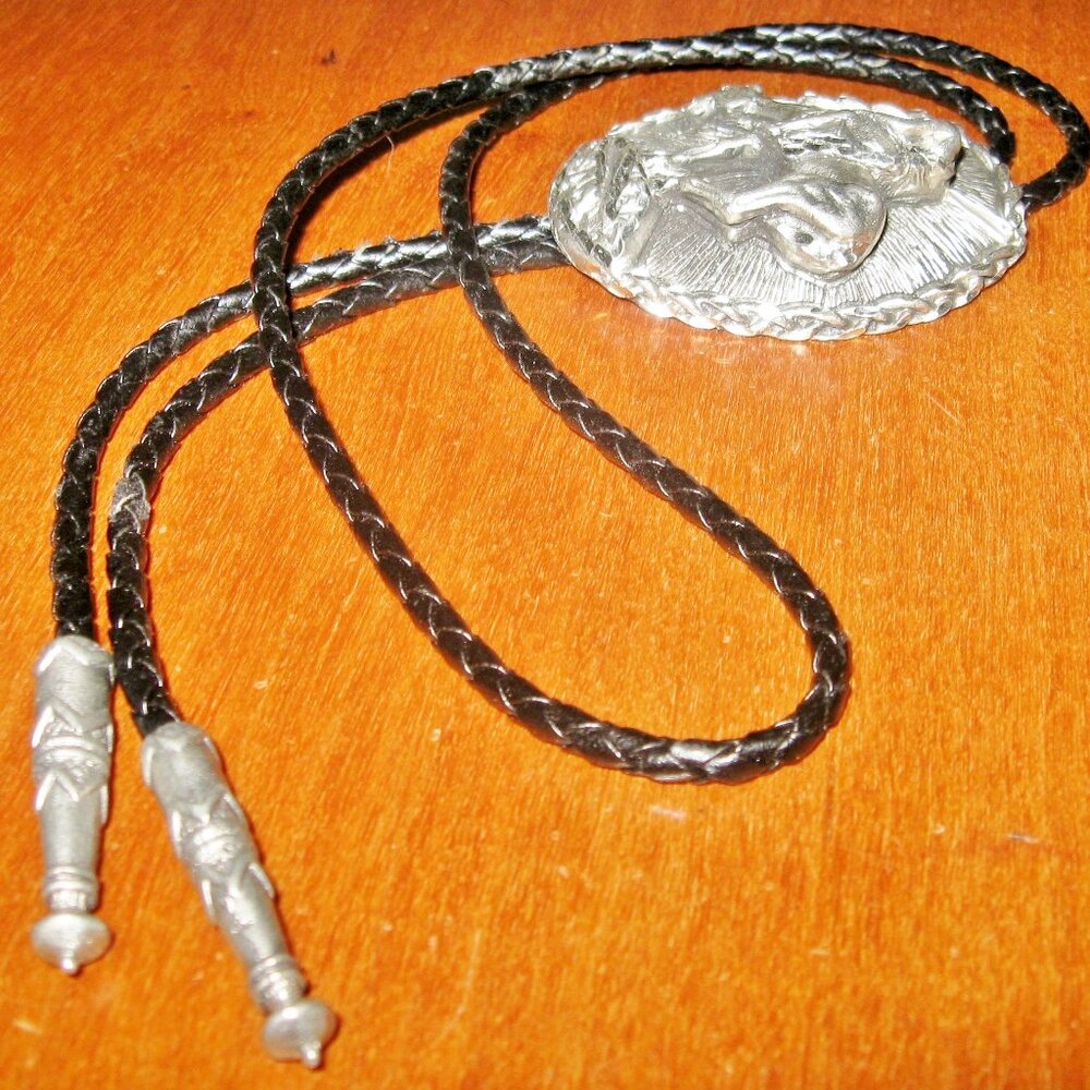 Vintage Bolo Tie End of Trail Western Warrior Image w Adjustable Cord - Picture 10 of 13